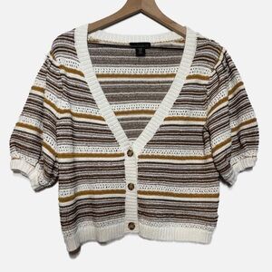 House of Harlow 1960 metallic thread Cropped Knit Cardigan Short Puff Sleeve M